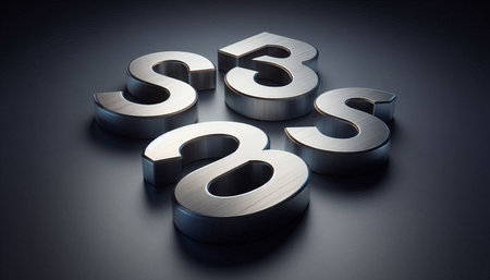 3D render of metal number 55 on a dark background with reflection