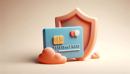 Credit card with shield icon. 3d illustration. Security concept.