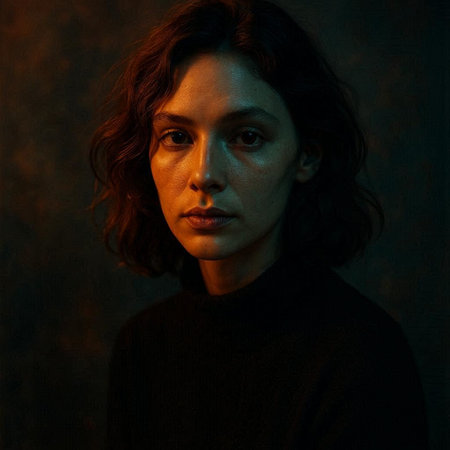 Portrait of a beautiful woman with brown hair. Studio shot.の写真素材