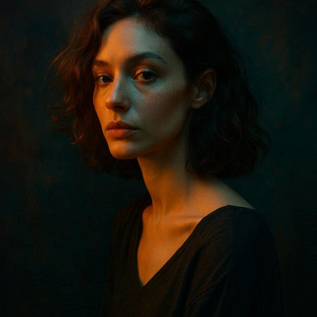 Portrait of a beautiful young woman in a black dress on a dark background