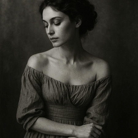 Portrait of a beautiful young woman. Black and white photo.の写真素材