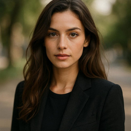 Portrait of a beautiful young brunette woman in a black coat.