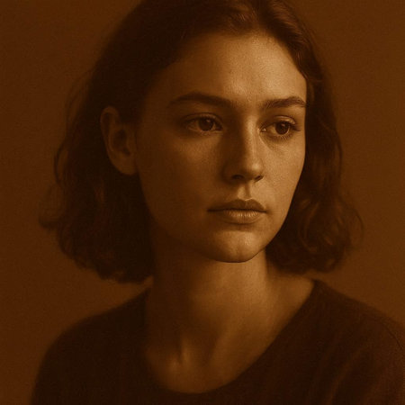 Portrait of a beautiful woman looking at camera. Toned.の写真素材