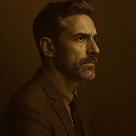 Portrait of a man with a beard in a suit on a dark background
