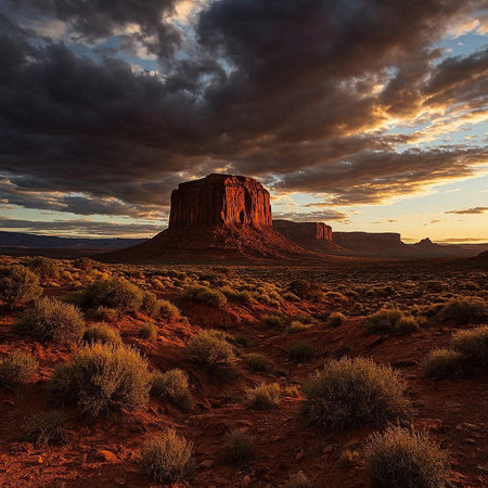 Monument Valley at sunset, Navajo Tribal Park, Arizona, USAの写真素材