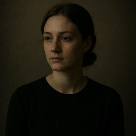 Portrait of a young woman in a black sweater on a dark background
