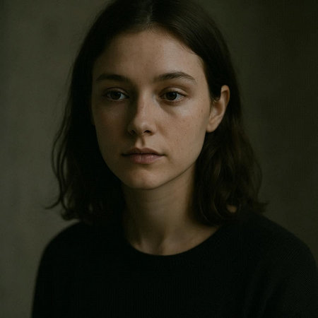 Portrait of a young woman in a black sweater on a dark background