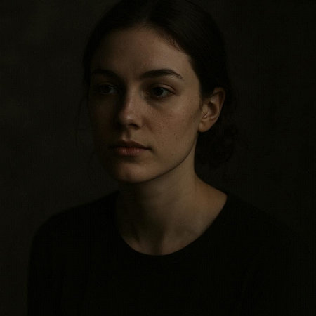 Portrait of a young woman on a dark background. Studio shot.