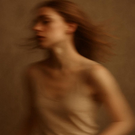Portrait of a beautiful young woman with long hair in the studio