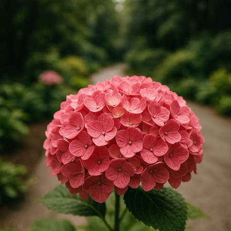 Pink hydrangea flower in the garden, vintage style.