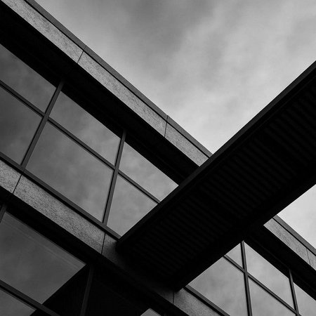 Modern office building. Architectural details of modern building. Black and white.