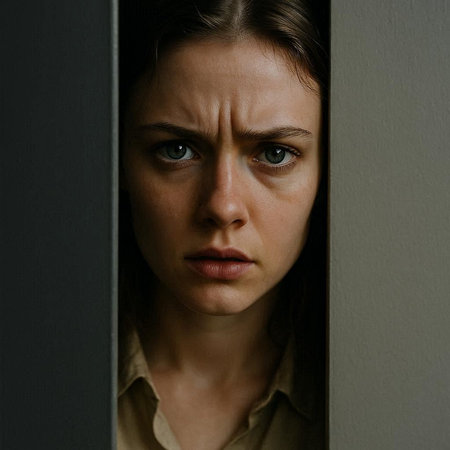 Young woman behind the bars of a prison cell. Focus on the face.