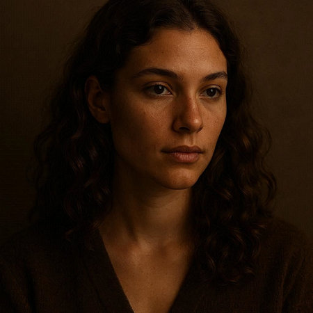 Portrait of a beautiful brunette woman with curly hair on a dark background