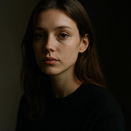 Portrait of a beautiful girl in a black sweater on a dark background