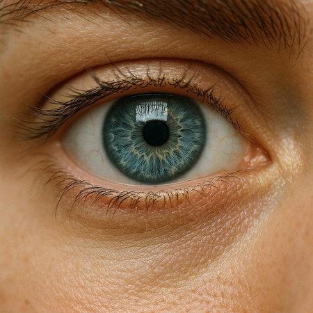 Close-up of human blue eye. Macro shot of human eye.