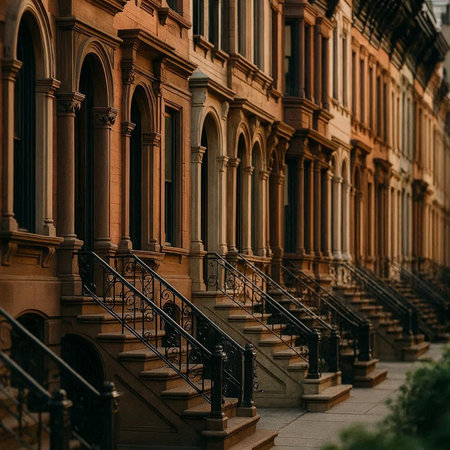 Row of buildings in New York City, United States of America.