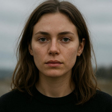 Portrait of a young girl with freckles on her face