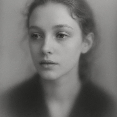Portrait of a beautiful young woman in black and white photo.