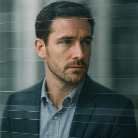 Portrait of a pensive businessman standing in front of a window
