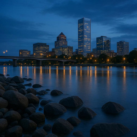 Boston Skyline at Dusk, Boston, Massachusetts, United States.