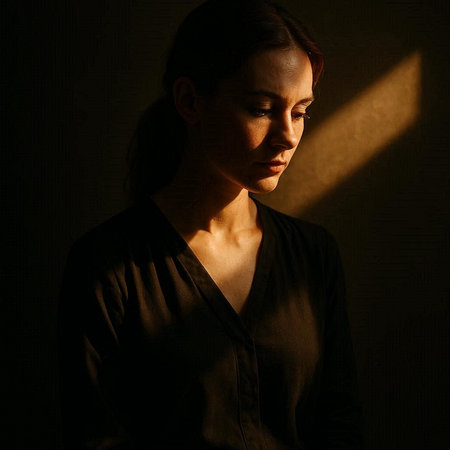 Portrait of a young woman in a black dress in the dark