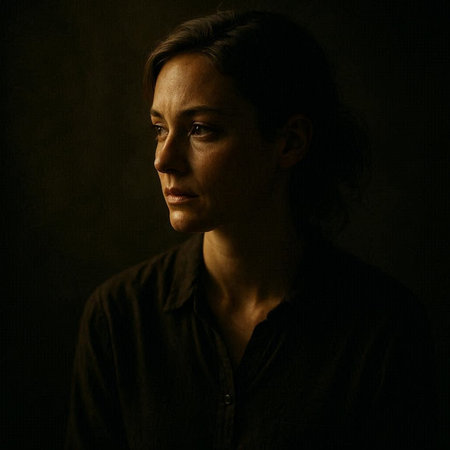 Portrait of a beautiful woman with dark hair in a dark room