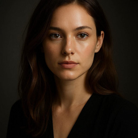 Portrait of a beautiful young brunette woman on a dark background