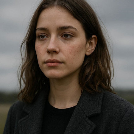 Portrait of a young woman in a coat on the street.