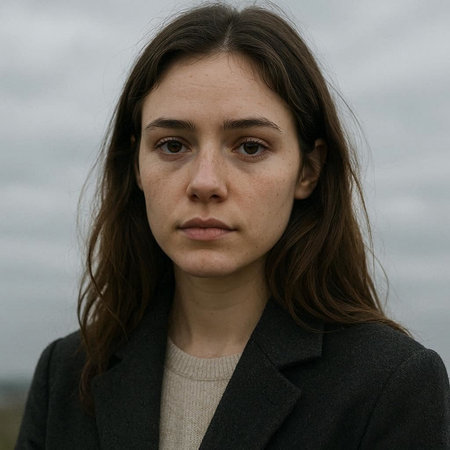 Portrait of a beautiful brunette girl in a black coat.の写真素材