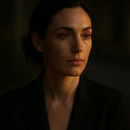 Portrait of a beautiful woman in a black suit on a dark background