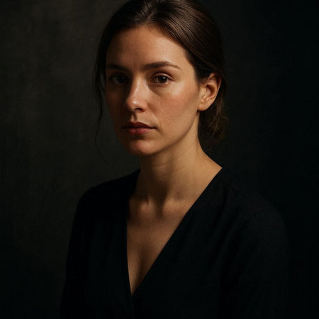 Portrait of a beautiful brunette woman in a black dress on a dark background