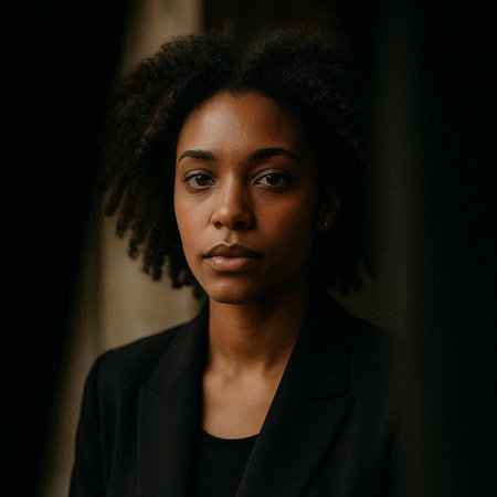 Portrait of a beautiful young african american woman in black coat.