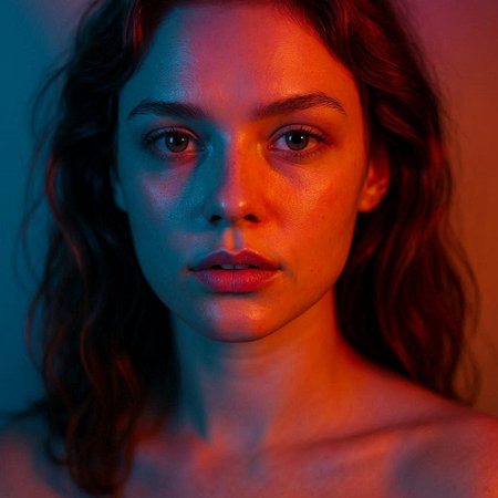 Close-up portrait of a beautiful young woman with perfect skin.