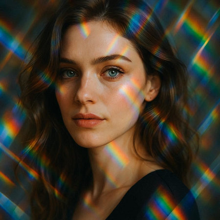 Portrait of a beautiful young woman with long hair and blue eyes