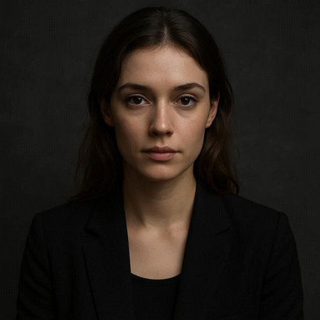 Portrait of a beautiful young woman in a black suit on a dark background