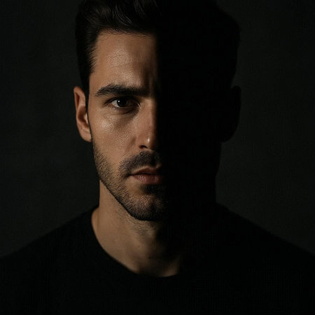 Portrait of a handsome young man on a dark background. Men's beauty, fashion.