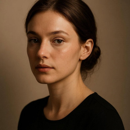 Portrait of a beautiful young woman in a black T-shirt
