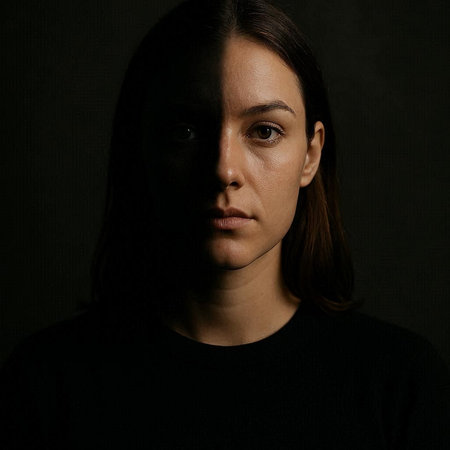 Portrait of a young woman in a black T-shirt.