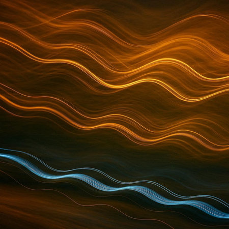 abstract background with smooth wavy lines in orange and blue colorsの写真素材