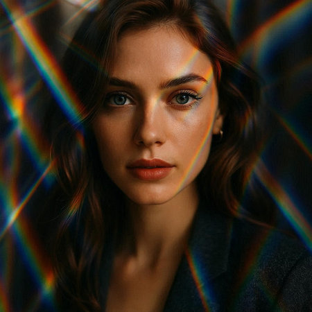 Portrait of a beautiful young brunette woman with bright makeup. Studio shot.