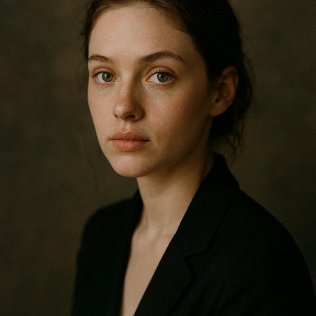 Portrait of a young woman with freckles on her face