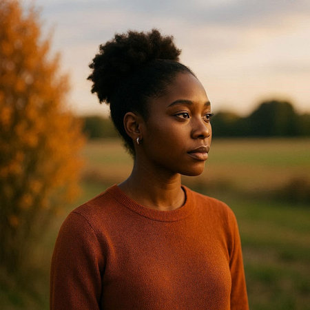 Portrait of a beautiful african american woman in an autumn park