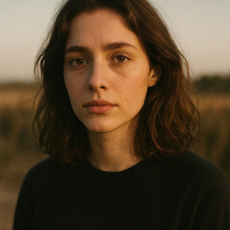 Portrait of a beautiful young woman with freckles on her faceの写真素材