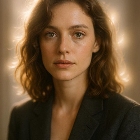 Portrait of a beautiful young woman with brown eyes and curly hair