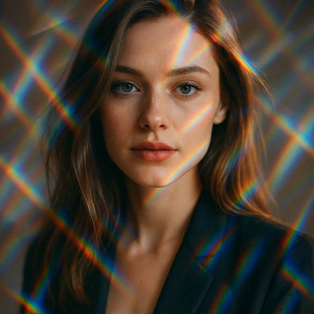 Portrait of a beautiful young woman with long brown hair and blue eyes