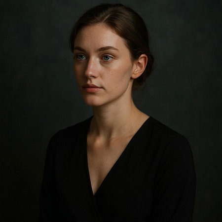 Portrait of a beautiful young woman in a black dress on a dark background