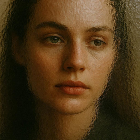 Portrait of a young woman with long black hair. Studio shot.
