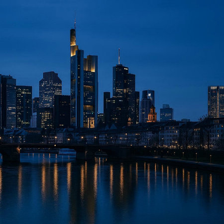 Frankfurt am Main skyline at night, Germany. Long exposure.の写真素材