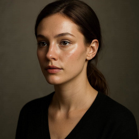 Portrait of a beautiful young woman on a dark background. Close-up.