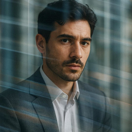 Portrait of a pensive businessman looking at camera in office.